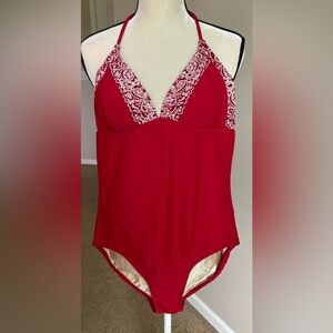 Isaac Mizrahi Red Halter One Piece Swimsuit